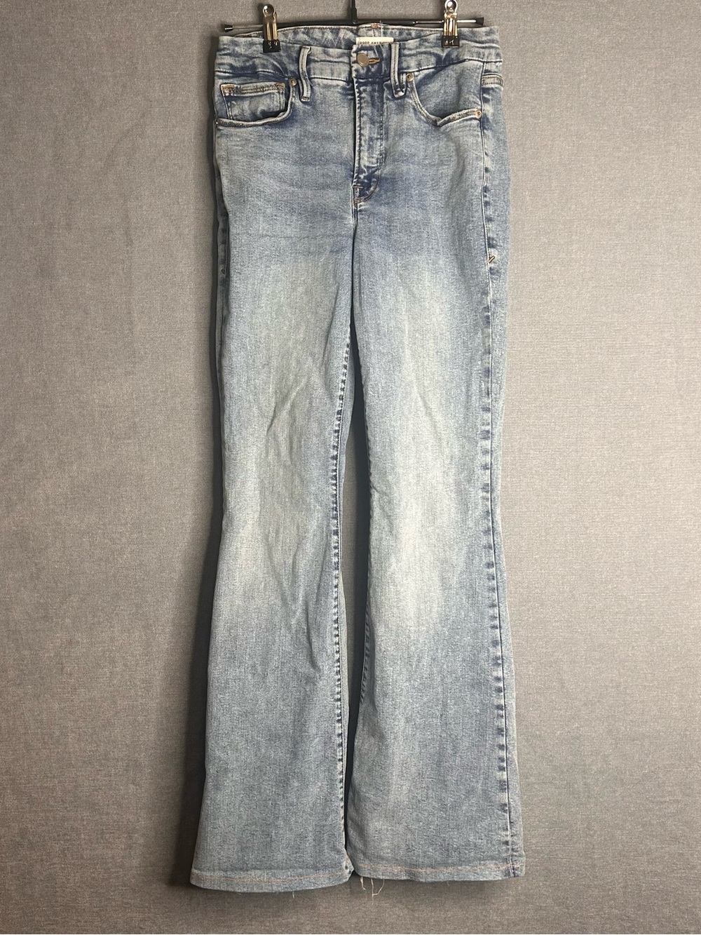 Good American Good Legs Flare Jeans Split Back Pocket Size 6/28 Stretch